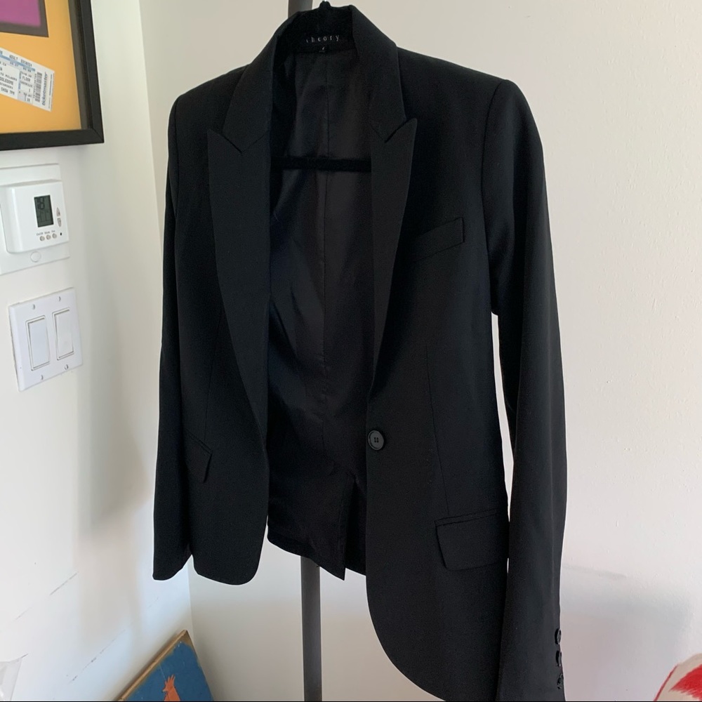 Theory black blazer. Technical stretch wool.